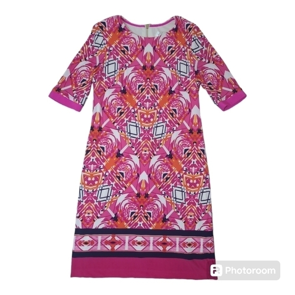 Eliza J Dresses & Skirts - Eliza J Multi Color Shift Dress W/ Elbow Sleeves Pink Orange Size 2